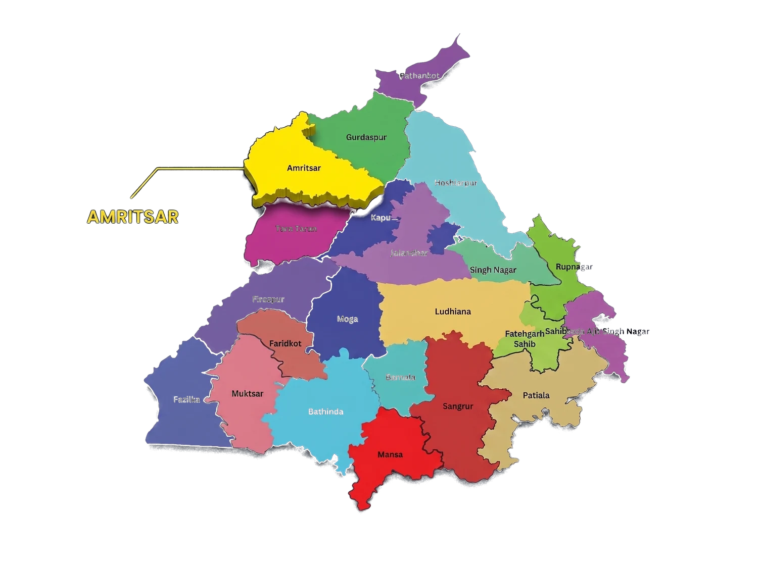 Punjab with the Amritsar district highlighted