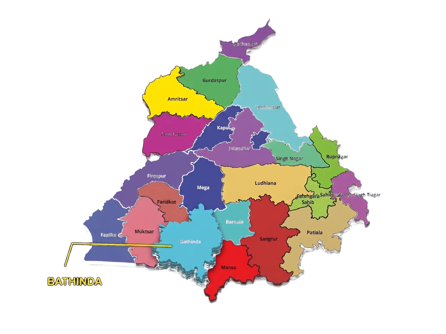 Punjab with the Bathinda district highlighted