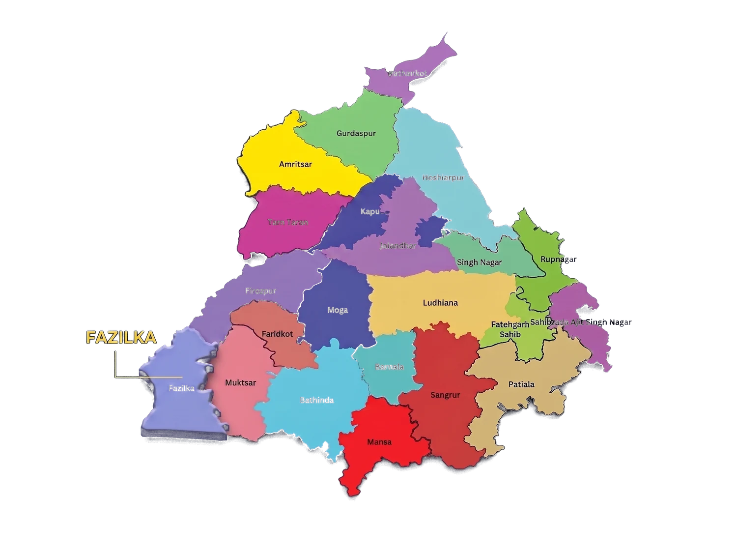 Punjab with the Fazilka district highlighted