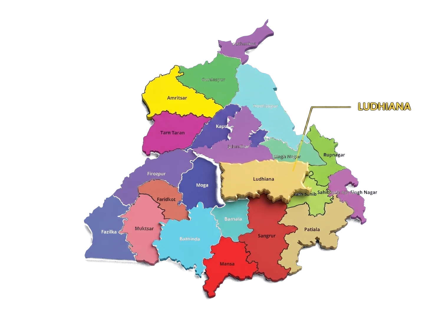 Punjab with the Ludhiana district highlighted