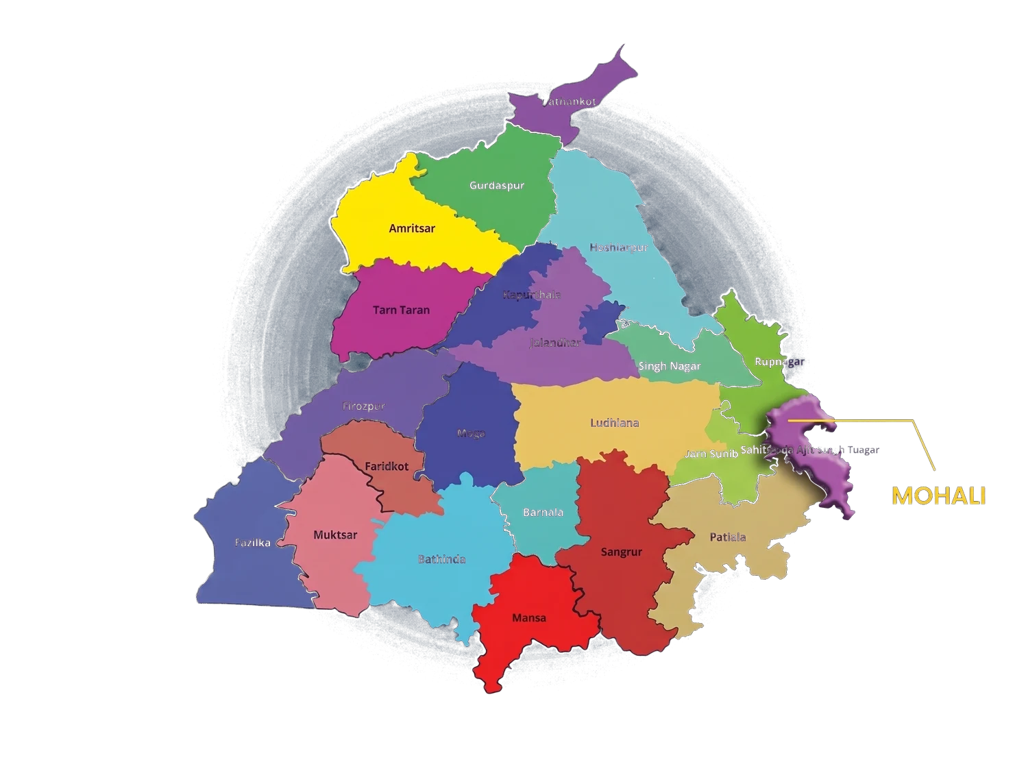 Punjab with the Mohali district highlighted